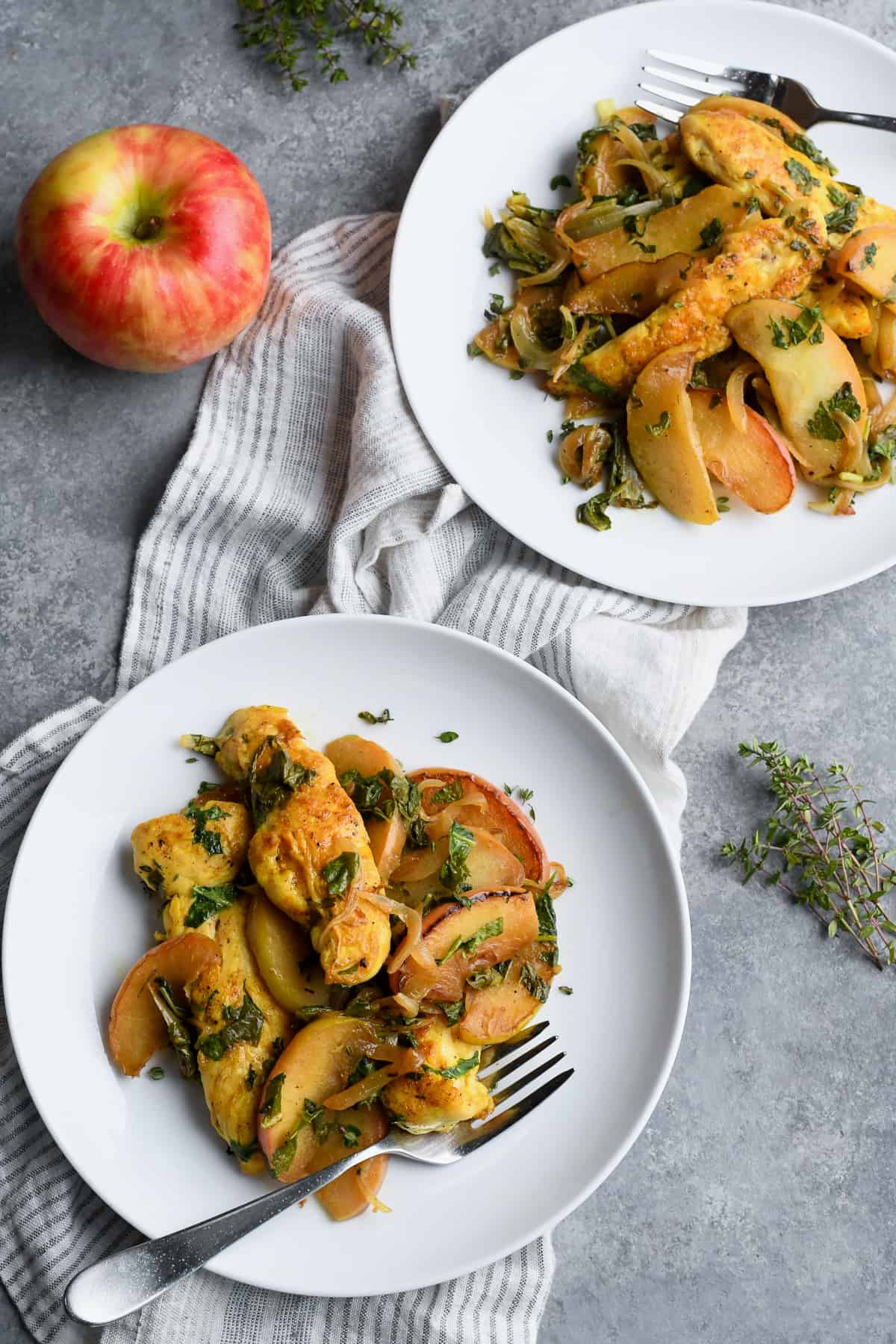 Easy Sautéed Chicken and Apples 2 plates