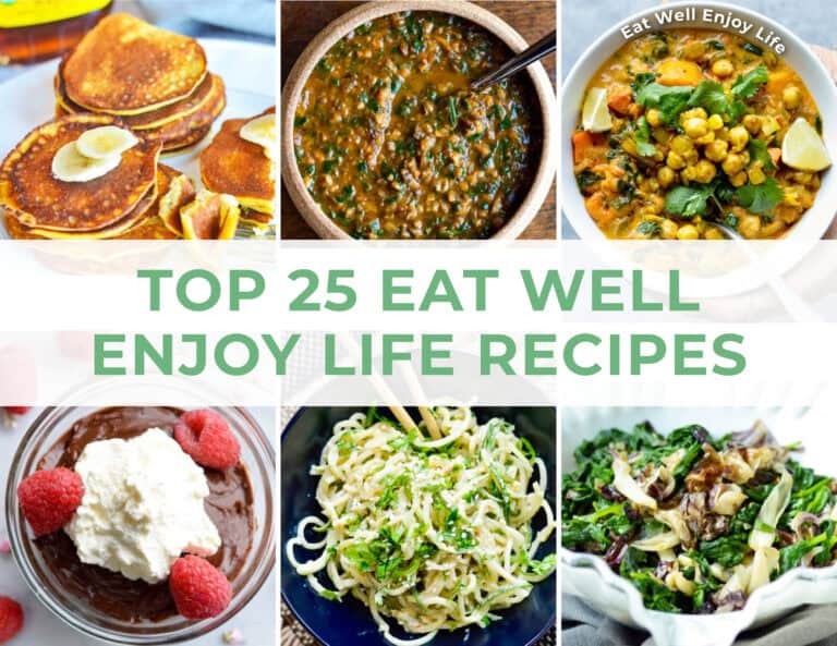 Cover of author and food blogger Ingrid DeHart's cookbook, "Top 25 Eat Well Enjoy Life Recipes".