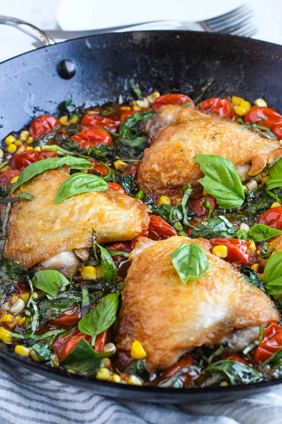 Balsamic Chicken with Tomatoes side view close up