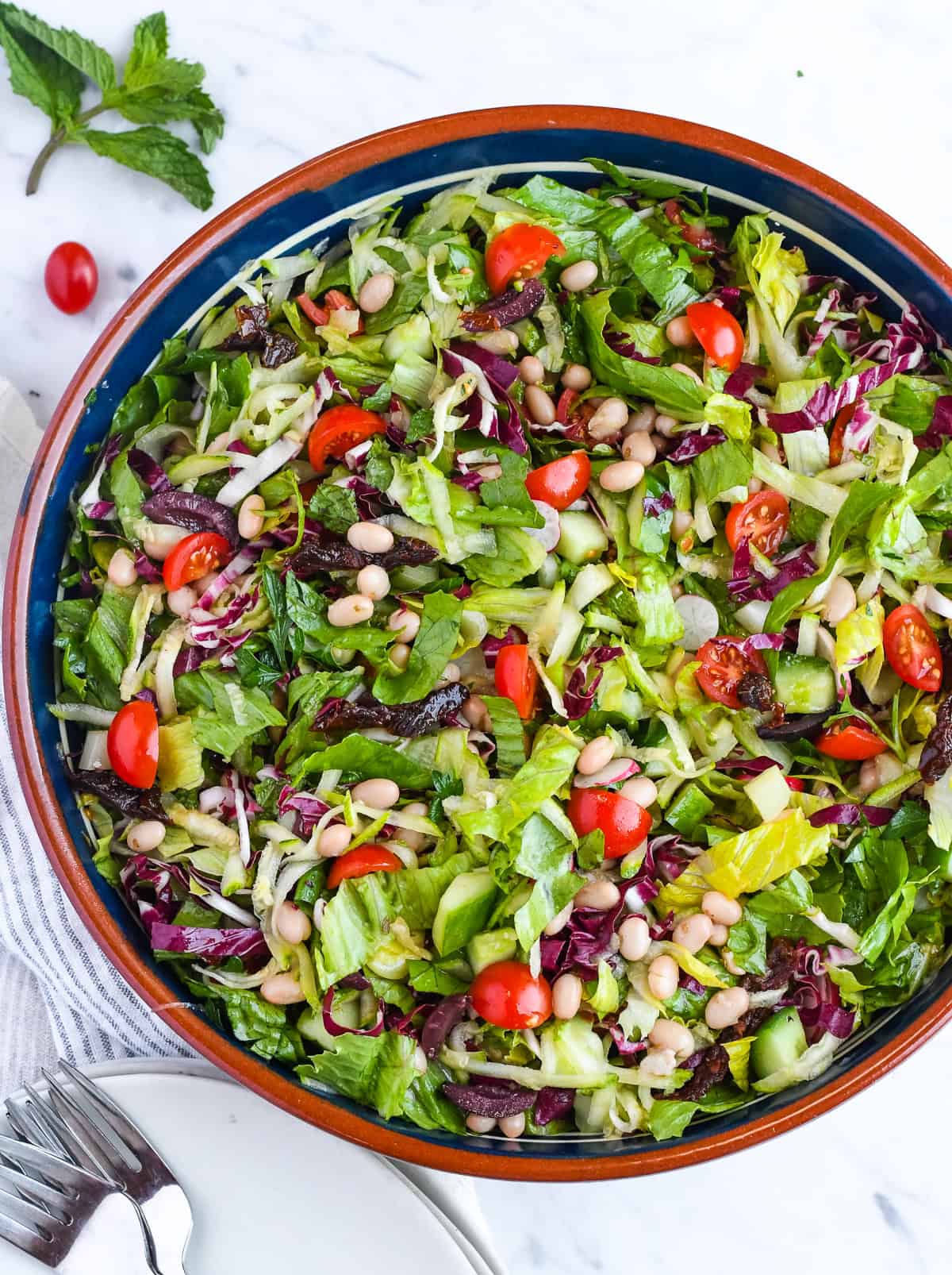 Mediterranean Chopped Salad mixed in bowl