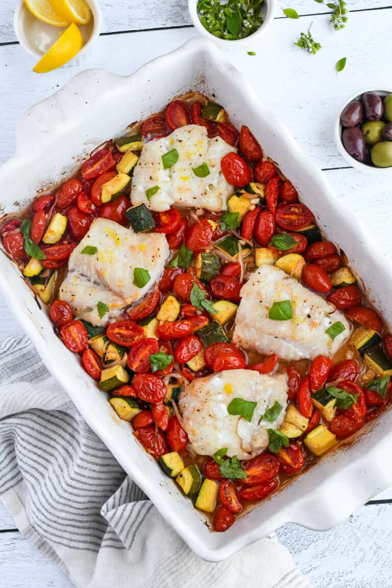 One Pan Fish with Cherry Tomatoes and Zucchini