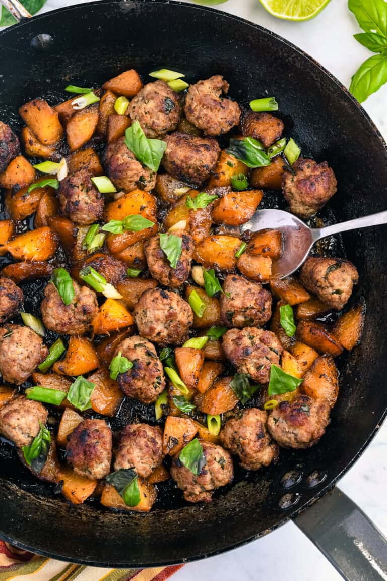 Paleo Meatballs with Peaches Basil and Ginger