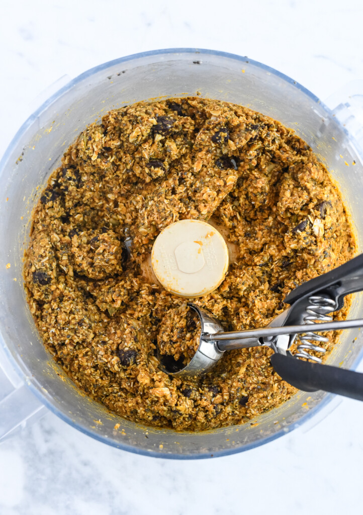 Pumpkin Energy Bites in food processor mixed up