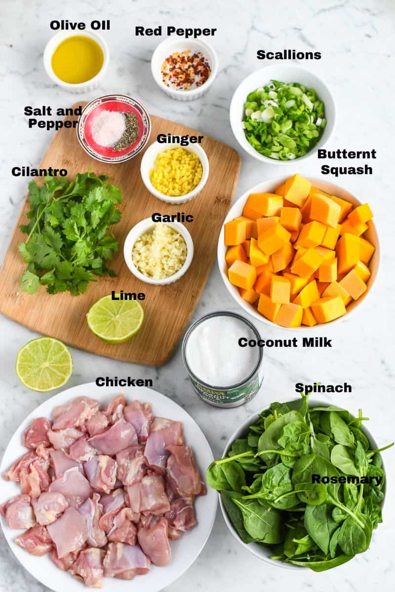 Ginger Coconut Chicken with Butternut Squash ingredients