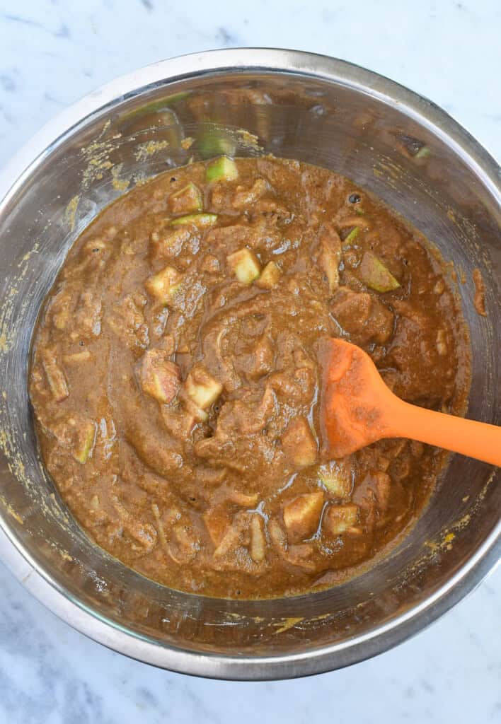 Healthy Apple Muffins dry ingredients mixed into the wet ingredients