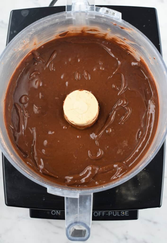 Black Bean Brownies ingredients mixed in a food processor