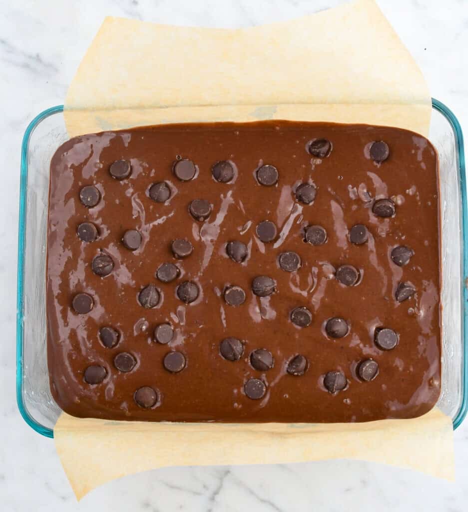 Black Bean Brownies in pan unbaked