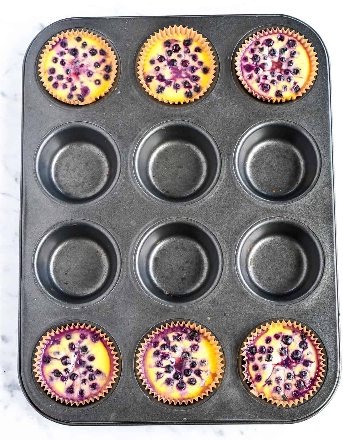 Easy Blueberry Cottage Cheese Bites in muffin tin paked