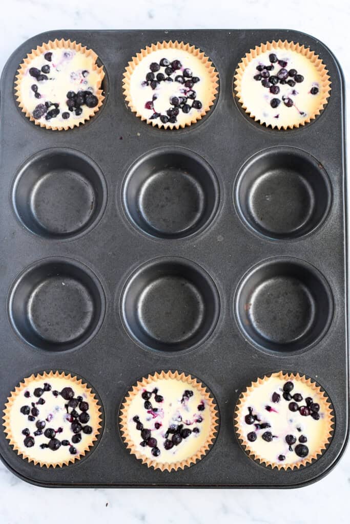 Easy Blueberry Cottage Cheese Bites in muffin tin raw