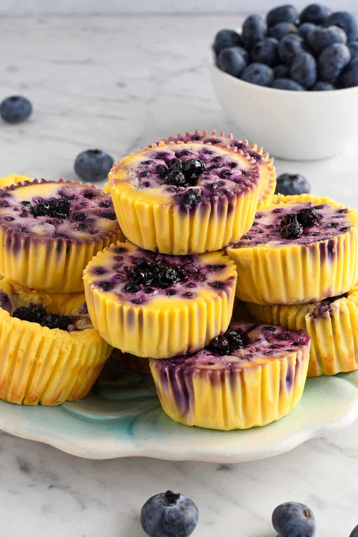 Easy Blueberry Cottage Cheese Bites piled on a plate