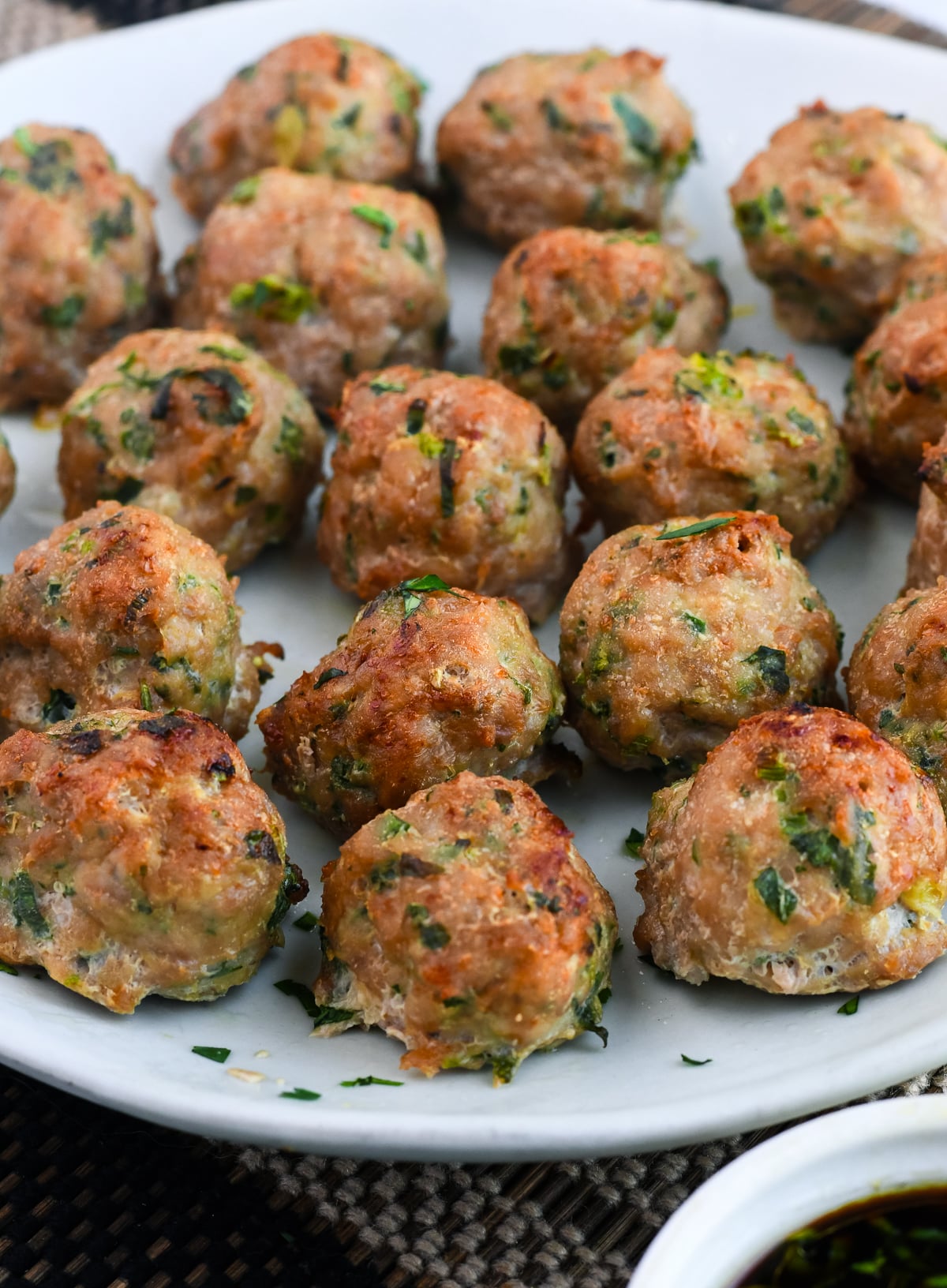 Asian Turkey Meatballs side view on a plate
