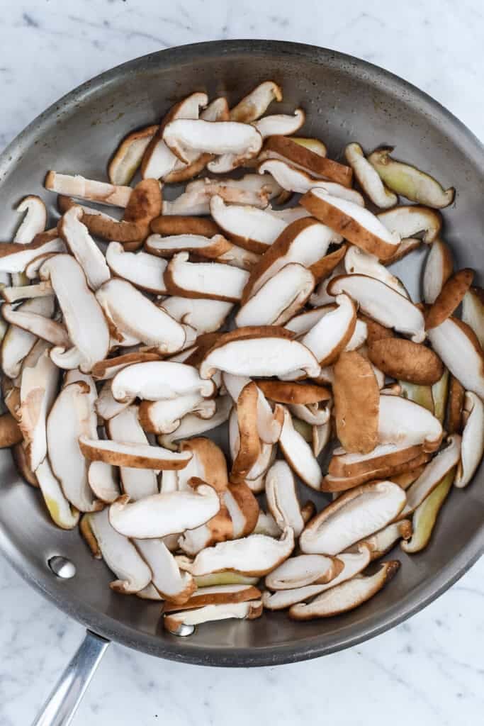 Sautéed Shiitake Mushrooms in pan uncooked