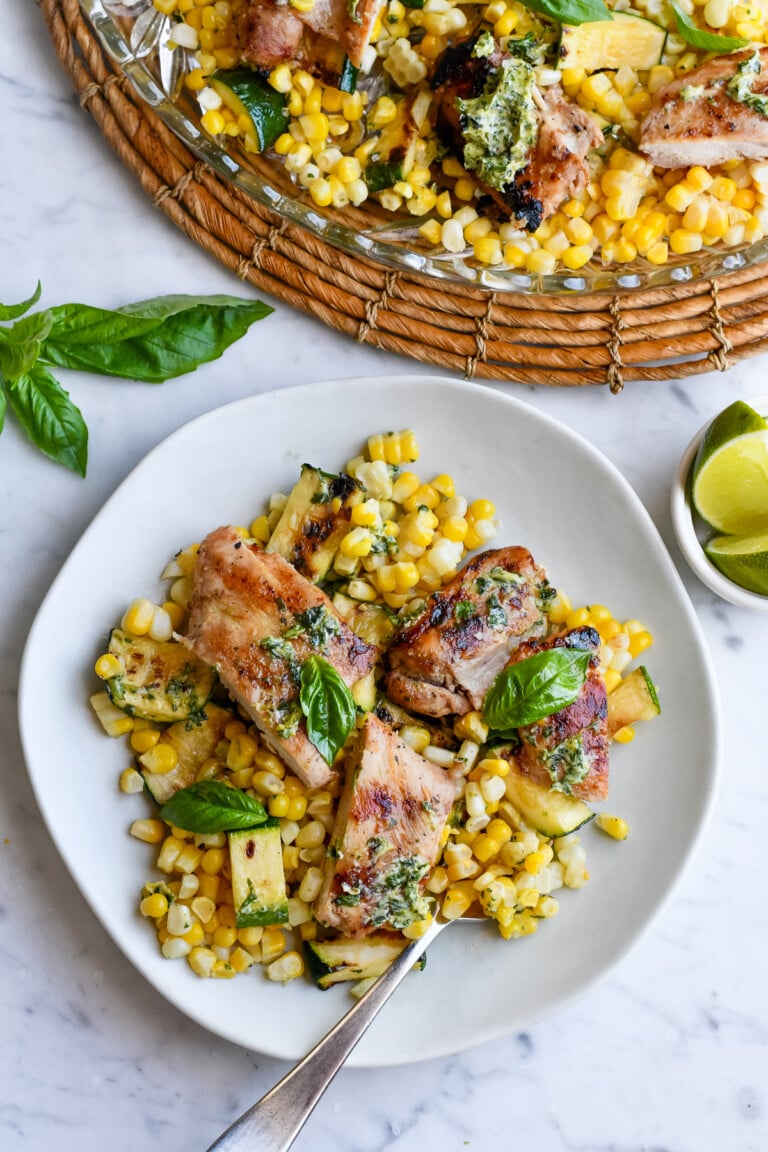 Grilled Lime Chicken with Corn, Zucchini & Basil