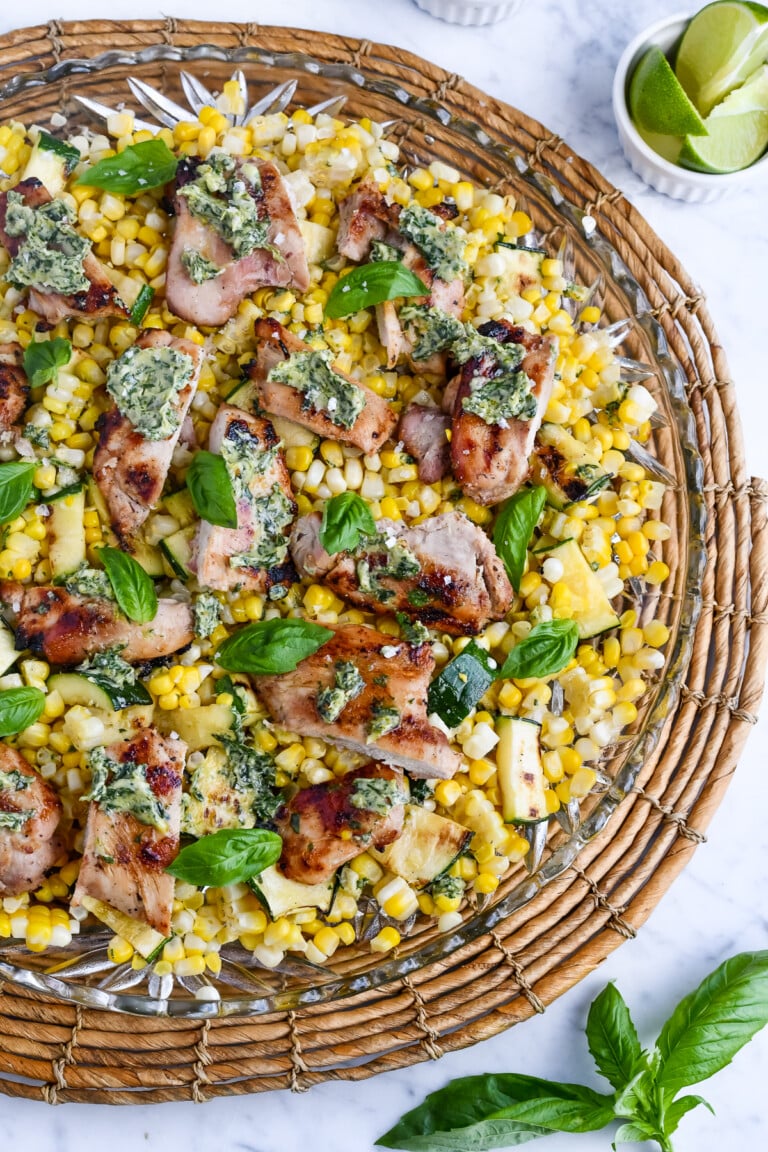 Grilled Lime Chicken with Corn, Zucchini & Basil